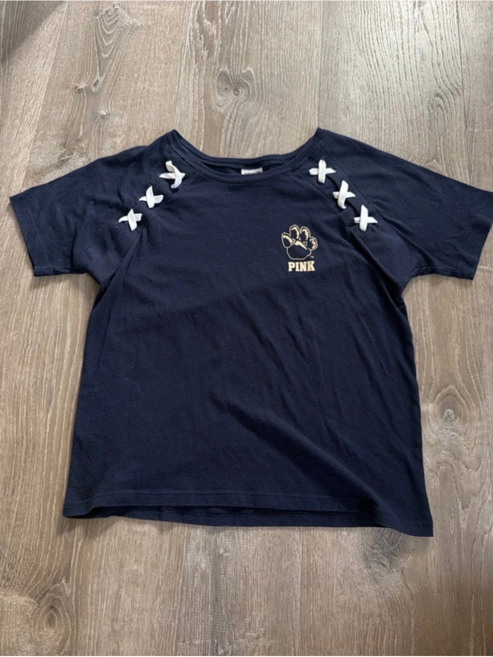 PINK Victoria's Secret  Pit Panthers Navy Short Sleeve Tee with Paw Logo